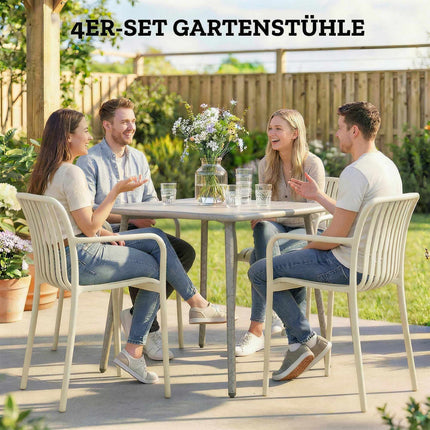 Stapelbare Outdoor-Stühle, 4er-Set, Cremeweiß, Ergonomisches Design