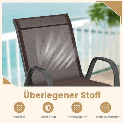 Stackable Outdoor Chairs Set of 4, Metal Frame, Brown