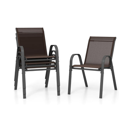 Stackable Outdoor Chairs Set of 4, Metal Frame, Brown