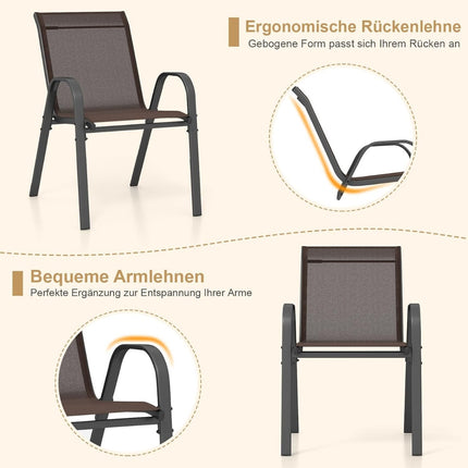 Stackable Outdoor Chairs Set of 4, Metal Frame, Brown