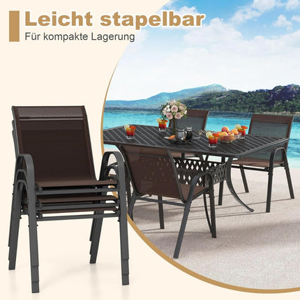 Stackable Outdoor Chairs Set of 4, Metal Frame, Brown