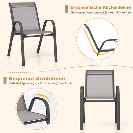 Stohovatelné venkovní židle, sada 4 ks, textilen a kov, šedé