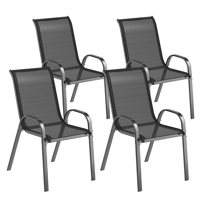 Stapelbare Outdoor-Gartenstühle, 4er-Set, Stahl, Schwarz