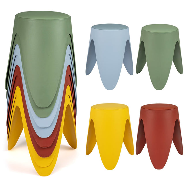 Stapelbare Plastikhocker, 8er-Set mit Kissen, 46 cm hoch