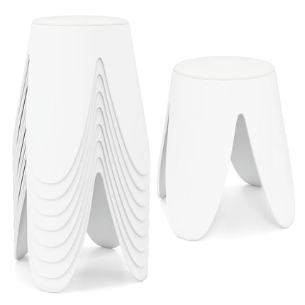 Stackable Plastic Stools with Cushions, 8-Pack, White