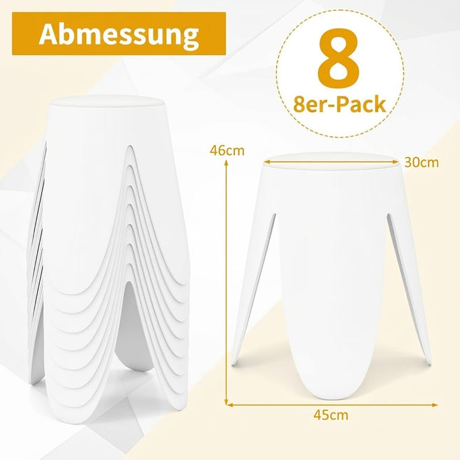 Stapelbare Kunststoffhocker mit Kissen, 8er-Pack, Weiß