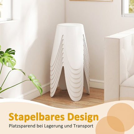 Stackable Plastic Stools with Cushions, 8-Pack, White
