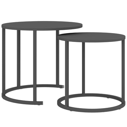Stackable Round Outdoor Side Table Set, Dark Grey Steel