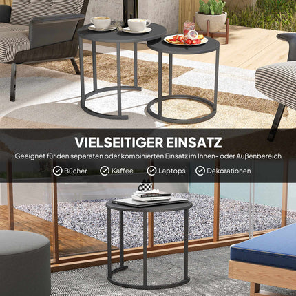 Stackable Round Outdoor Side Table Set, Dark Grey Steel
