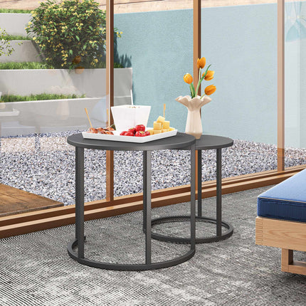 Stackable Round Outdoor Side Table Set, Dark Grey Steel