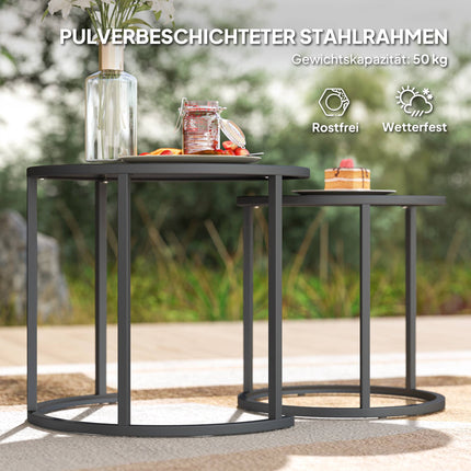 Stackable Round Outdoor Side Table Set, Dark Grey Steel