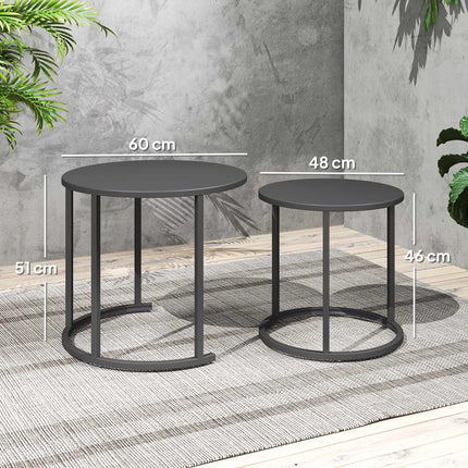 Stackable Round Outdoor Side Table Set, Dark Grey Steel
