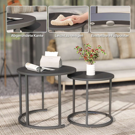 Stackable Round Outdoor Side Table Set, Dark Grey Steel