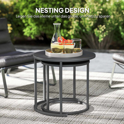 Stackable Round Outdoor Side Table Set, Dark Grey Steel