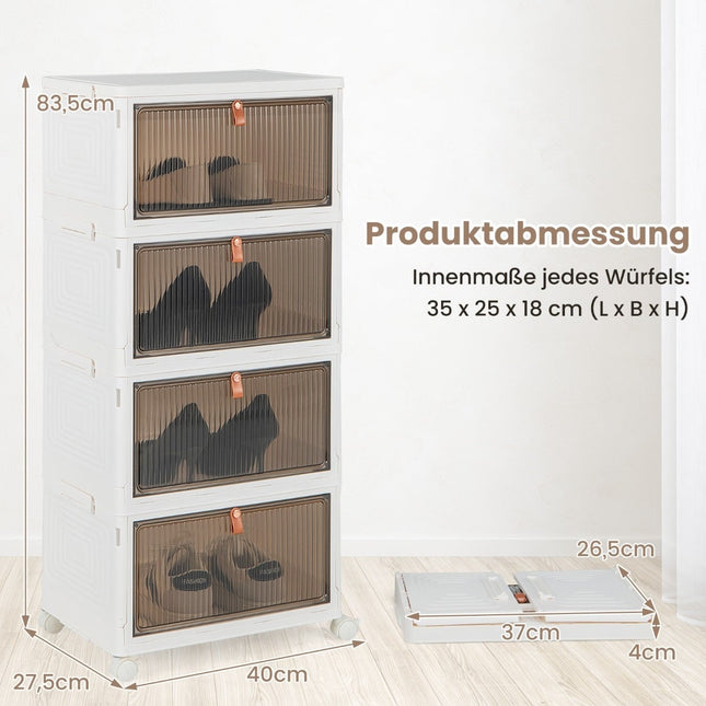Stapelbare Schuhaufbewahrungsbox mit Magnettüren und Rollen