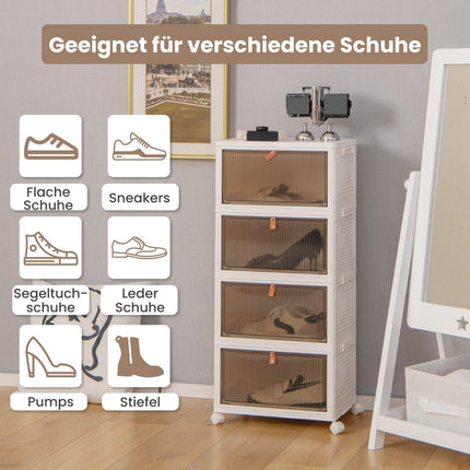 Stackable Shoe Storage Box with Magnetic Doors & Wheels