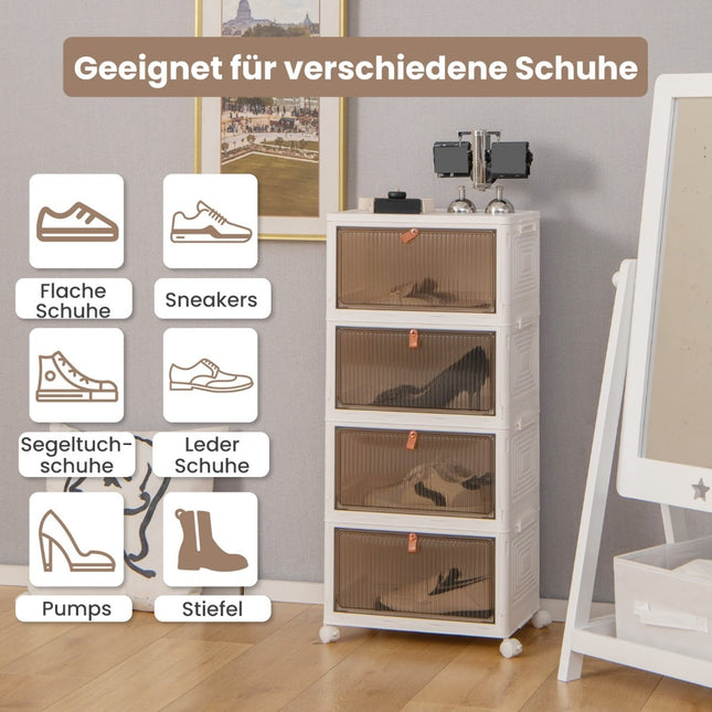 Stapelbare Schuhaufbewahrungsbox mit Magnettüren und Rollen
