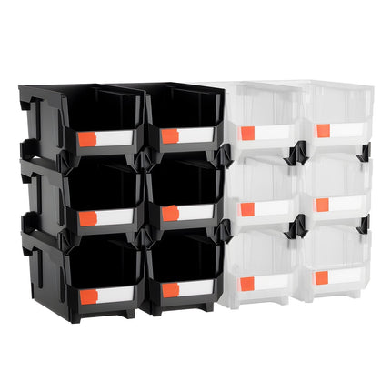 Stackable Storage Bins, Open-Front PP Plastic, 12-Pack