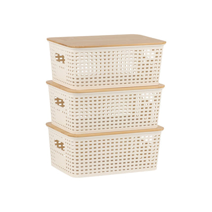 Stapelbares Aufbewahrungsbox-Set mit Bambusdeckel, gelochtes Design