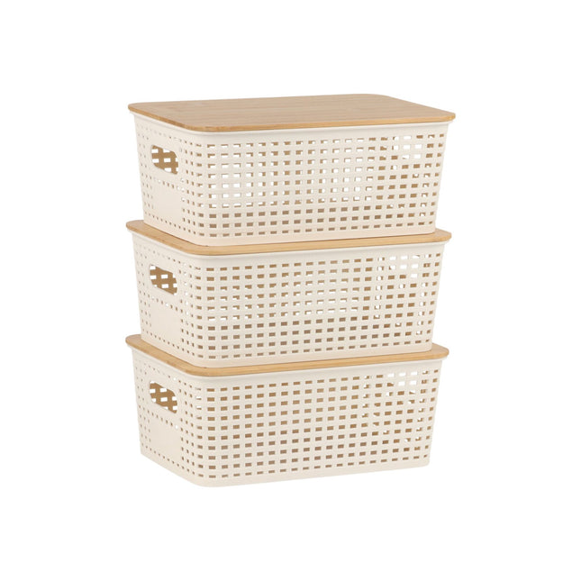 Stapelbares Aufbewahrungsbox-Set mit Bambusdeckel, gelochtes Design
