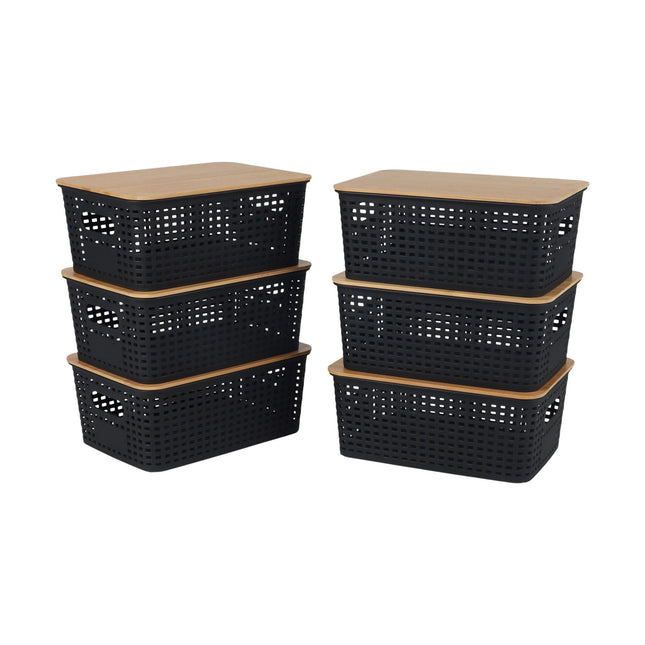 Stohovatelné úložné boxy s bambusovými víky – sada 3 ks