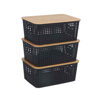 Stackable Storage Boxes with Bamboo Lids – Set of 3