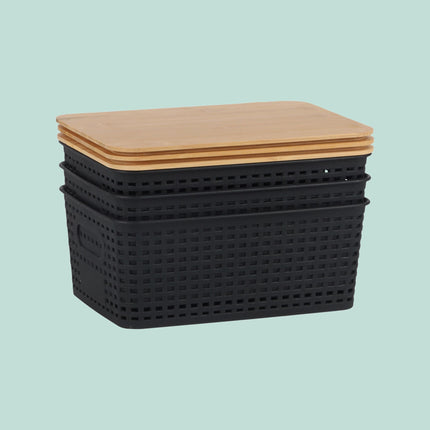 Stackable Storage Boxes with Bamboo Lids – Set of 3