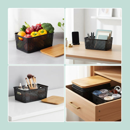 Stackable Storage Boxes with Bamboo Lids – Set of 3