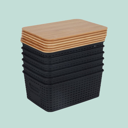 Stackable Storage Boxes with Bamboo Lids – Set of 3