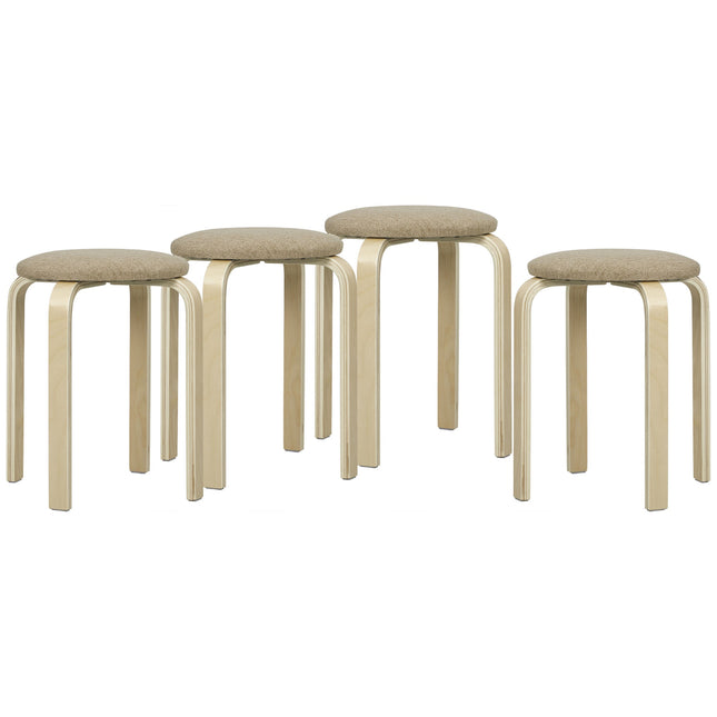 Stapelbare Polsterhocker, 4er-Set, Khaki, Birkenholzbeine