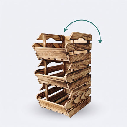 Stackable Wooden Crates Set, Flamed Finish, 3 Pack