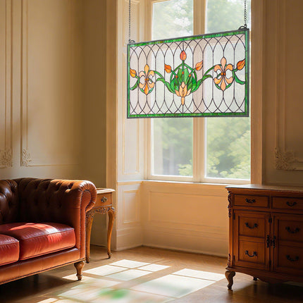 Stained Glass Window Panel 31.9 x 16.9 in, Chain