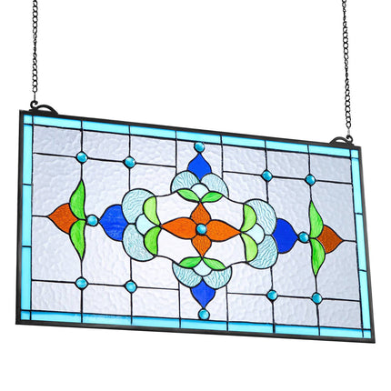 Stained Glass Window Panel, 664 x 402 mm, Hanging Chain