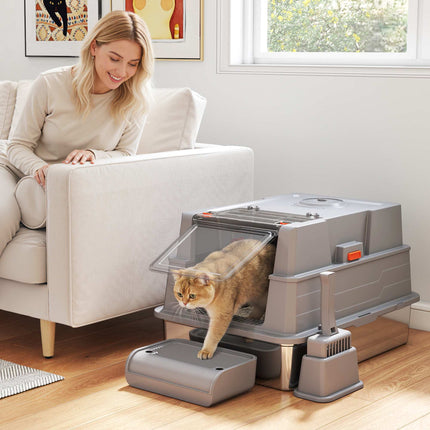 Katzenklo aus Edelstahl, 130L Flip-Deckel, hohe Seiten