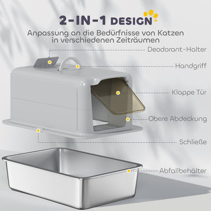 Edelstahl-Katzentoilette mit Filter und Schaufel, 6 kg Fassungsvermögen