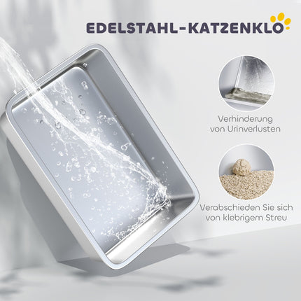 Edelstahl-Katzentoilette mit Filter und Schaufel, 6 kg Fassungsvermögen