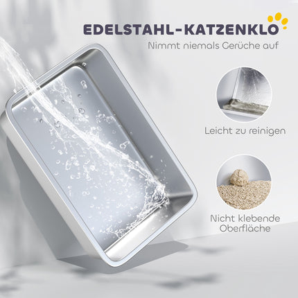 Nerezová kočičí toaleta s lopatkou, vysoké boky, XL