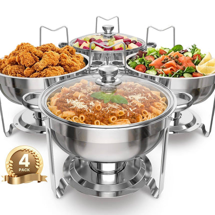 Stainless Steel Chafing Dish Set, 4-Pack 5 Qt, Glass Lid