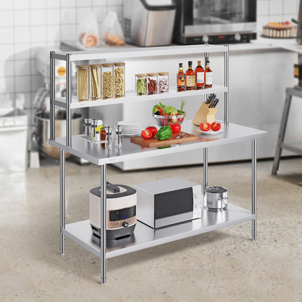 Stainless Steel Double-Tier Overshelf, 12 x 60 In Adjustable
