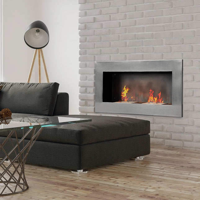 Stainless steel Wall-mounted Bioethanol Fireplace 110x54x14 Cm
