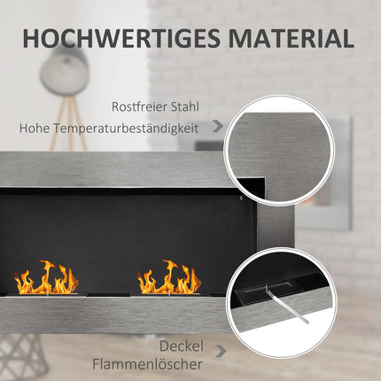 Edelstahl Wand-Ethanol-Kamin 110x54x14 cm