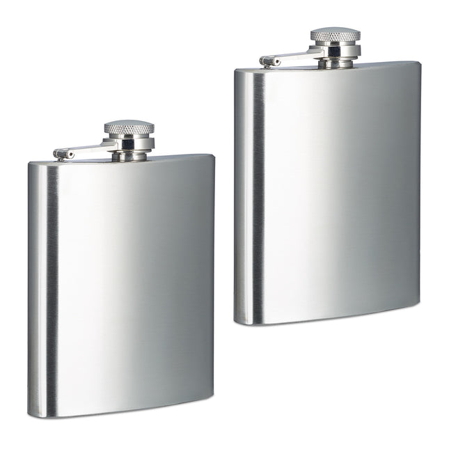 Stainless Steel Hip Flasks, Set of 2, 200ml