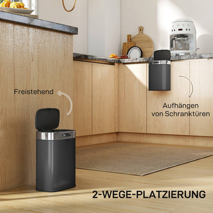 Mülleimer aus Edelstahl für die Küche, herausnehmbarer Inneneimer, schwarz