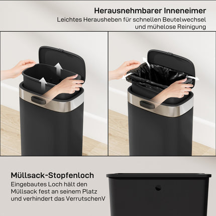 Mülleimer aus Edelstahl für die Küche, herausnehmbarer Inneneimer, schwarz