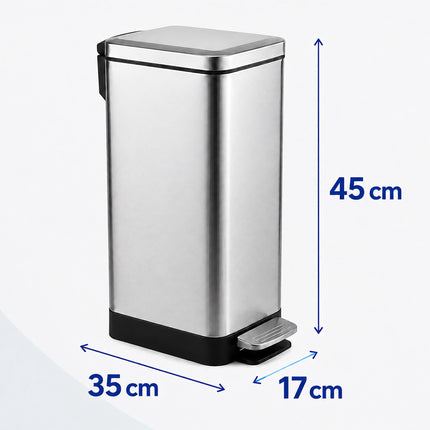Stainless Steel Pedal Bin, 15L – Soft-Close, Slim Design