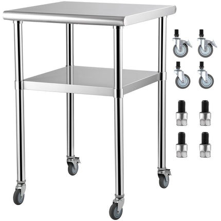 Stainless Steel Prep Table 24x24, Wheels, Undershelf