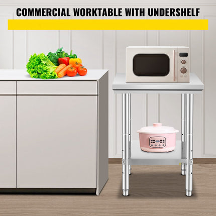 Stainless Steel Prep Table 24 x 24 in, 700 lb, Adjustable