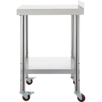 Stainless Steel Prep Table 30x24, Backsplash, Casters