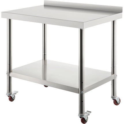 Stainless Steel Prep Table 30x24, Backsplash, Casters
