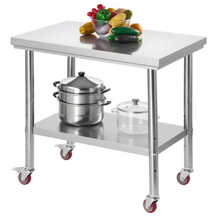 Stainless Steel Prep Table 60 x 90 cm, Wheels, Shelf